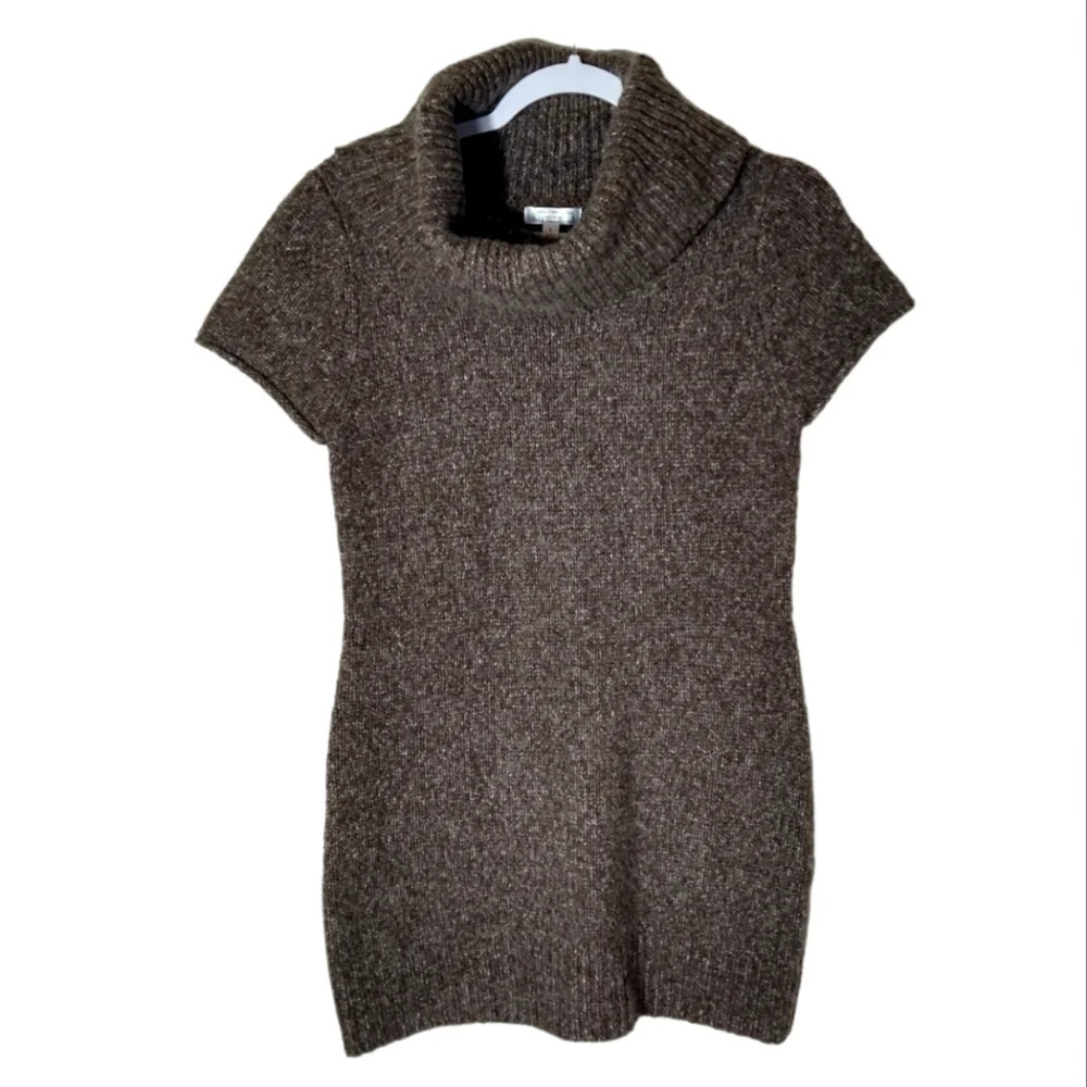 Aphorism marled knit cowl neck cap sleeve wool blend tunic sweater‎ shirt